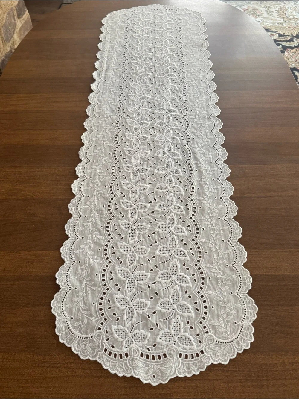 🔥STUNNING WHITE LACE Table Runner Cotton Broderie Anglese NEW PRICE FIRM!